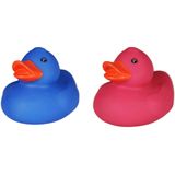 Badeendjes - rubber - 2 stuks - blauw en roze - 5 cm - kunststof - bad speelgoed