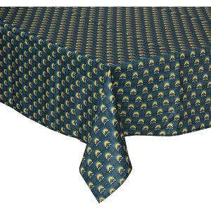 Tafelkleed van polyester rechthoekig 240 x 140 cm - petrol blauw met print - Eettafel tafellakens
