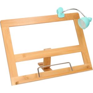 Bamboe houten kookboekhouder 32 cm met LED leeslampje turquoise/blauw - Handige keuken accessoires