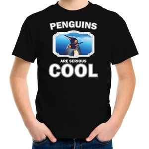 Dieren pinguins t-shirt zwart kinderen - penguins are serious cool shirt  jongens/ meisjes - cadeau shirt pinguin/ pinguins liefhebber - kinderkleding / kleding
