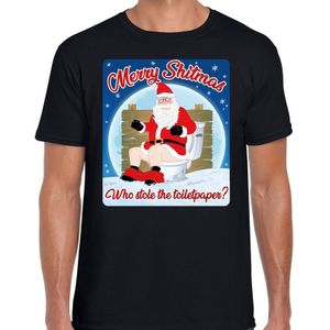 Fout Kerstshirt / t-shirt  - Merry shitmas who stole the toiletpaper - zwart voor heren - kerstkleding / kerst outfit