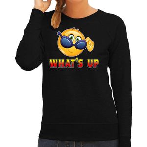 Funny emoticon sweater Whats up zwart voor dames - Fun / cadeau trui