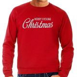 Foute Kersttrui / sweater - Merry Fucking Christmas - zilver / glitter - rood - heren - kerstkleding / kerst outfit