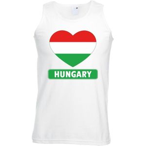 Hongarije singlet shirt/ tanktop met Hongaarse vlag in hart wit heren