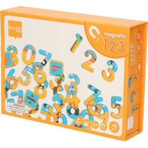 60x Magnetische kartonnen cijfers/nummers safari thema - Koelkast speelgoed magneten cijfers - Leren rekenen en tellen