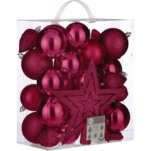 39x stuks kunststof kerstballen en kerstornamenten met ster piek roze mix - Kerstversiering/kerstboomversiering