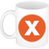 Mok / beker met de letter X oranje bedrukking voor het maken van een naam / woord - koffiebeker / koffiemok - namen beker
