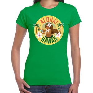 Hawaii feest t-shirt / shirt Aloha Hawaii voor dames - groen - Hawaiiaanse party outfit / kleding/ verkleedkleding/ carnaval shirt