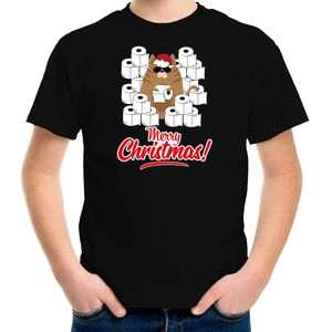 Fout Kerstshirt / Kerst t-shirt met hamsterende kat Merry Christmas zwart voor kinderen- Kerstkleding / Christmas outfit