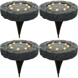 Lumineo Solar Prikspots - set 4x - Kunststeen - Steengrijs - 11 X 2 cm