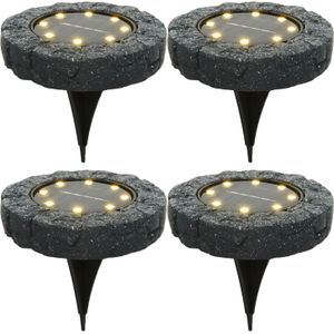 Lumineo Solar Prikspots - set 4x - Kunststeen - Steengrijs - 11 X 2 cm