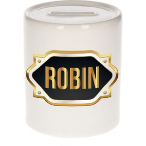 Robin naam cadeau spaarpot met gouden embleem - kado verjaardag/ vaderdag/ pensioen/ geslaagd/ bedankt