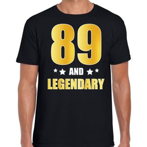 89 and legendary verjaardag cadeau t-shirt / shirt - zwart - gouden en witte letters - voor heren - 89 jaar  / outfit