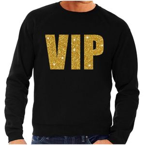 VIP tekst sweater / trui met gouden glitter letters voor heren - Zwart