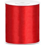 2x rollen satijnlint bordeaux rood-rood 10 cm x 25 meter - Hobby cadeaulint sierlint
