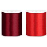 2x rollen satijnlint bordeaux rood-rood 10 cm x 25 meter - Hobby cadeaulint sierlint