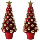 2x stuks complete mini kunst kerstboompje/kunstboompje rood/goud met kerstballen 40 cm - Kerstbomen - Kerstversiering