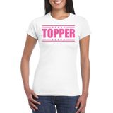Bellatio Decorations Verkleed T-shirt voor dames - topper - wit - roze glitters - feestkleding