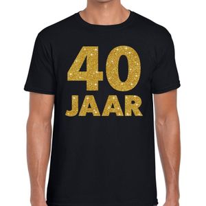 40 jaar gouden glitter tekst t-shirt zwart heren - heren shirt 40 jaar - verjaardag kleding