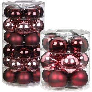 42x Berry Kiss mix roze/rode glazen kerstballen glans en mat - Kerstversiering/kerstdecoratie - Kerstboomversiering kerstbal