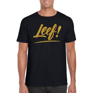 Leef t-shirt zwart met gouden glitter tekst heren - Glitter en Glamour goud party kleding shirt