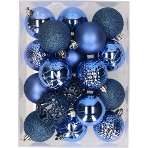 37x stuks kunststof kerstballen koningsblauw 6 cm - Kerstversiering