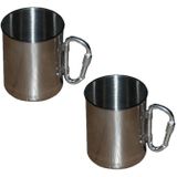 4x stuks roestvrij stalen mok met karabijnhaak - Outdoor/camping drink mokken