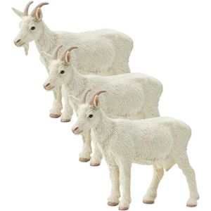 Set van 3x stuks plastic speelgoed figuur witte geiten 8 cm - Dieren speelgoed geiten
