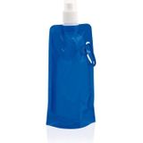 Set van 2x stuks waterzak / drinkfles met karabijnhaak - Blauw - 400 ml - Opvouwbaar - Waterfles herbruikbaar met haak - Herbruikbare opvouwbare waterzakken - Festival Gadget