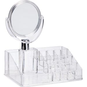Make-up organizer/opberger 16-vaks met spiegel 22 x 12 cm van kunststof - Make-up houder