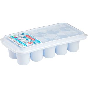 Tray met dikke grote ronde blokken van 6.5 cm ijsblokjes/ijsklontjes vormpjes 10 vakjes kunststof wit met afsluit deksel