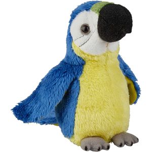 Pluche kleine knuffel dieren blauwe macaw papegaai vogel van 15 cm - Speelgoed knuffels vogels - Leuk als cadeau voor kinderen