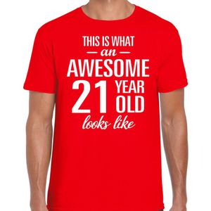 Awesome 21 year - geweldige 21 jaar cadeau t-shirt rood heren -  Verjaardag cadeau