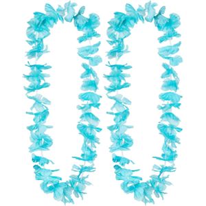 Boland Hawaii krans/slinger - 2x - Tropische kleuren turquoise blauw - Bloemen hals slingers
