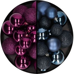 Decoris kerstballen 60x st- paars/donkerblauw - 4-5-6 cm - kunststof - kerstversiering