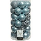 74x stuks kunststof/plastic kerstballen lichtblauw 6 cm mix - Onbreekbaar - Kerstversiering/kerstboomversiering