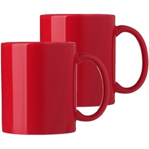 Bellatio Design Koffie mokken/bekers Nantes - 2x - keramiek - met oor - rood - 300 ml
