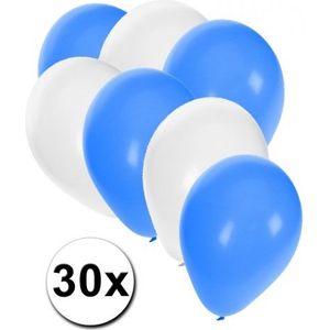 30x Ballonnen blauw en wit - 27 cm - witte / blauwe versiering