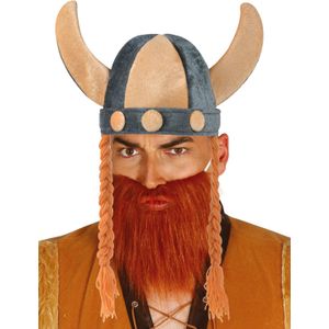 Carnaval verkleed set voor heren - Viking - helm en baard - roodbruin - polyester