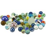 120x Glazen gekleurde knikkers in net - Speelgoed - Buitenspeelgoed - Knikkeren