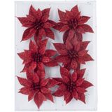 18x stuks decoratie bloemen rozen rood glitter op ijzerdraad 8 cm - Decoratiebloemen/kerstboomversiering/kerstversiering