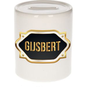 Gijsbert naam cadeau spaarpot met gouden embleem - kado verjaardag/ vaderdag/ pensioen/ geslaagd/ bedankt