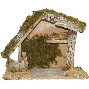 Euromarchi lege kerststal - zonder figuren - L25 x B13 x H21 cm -hout