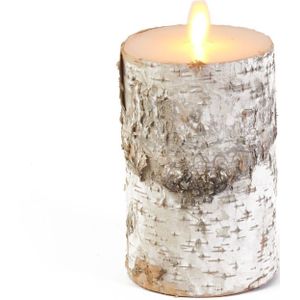 1x Witte berkenhout kleur LED kaarsen / stompkaarsen 12,5 cm - Luxe kaarsen op batterijen met bewegende vlam