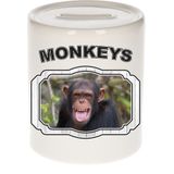 Dieren liefhebber chimpansee spaarpot  9 cm jongens en meisjes - keramiek - Cadeau spaarpotten apen liefhebber