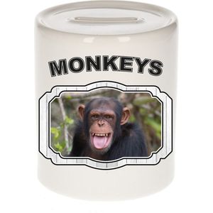 Dieren liefhebber chimpansee spaarpot  9 cm jongens en meisjes - keramiek - Cadeau spaarpotten apen liefhebber