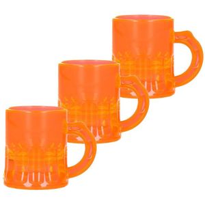 12x Shotglas/shotjes fluor oranje UV glaasjes/glazen met handvat 2cl - Herbruikbare shotglazen - Koningsdag/kroeg/bar/cafe shot/shotjes glazen