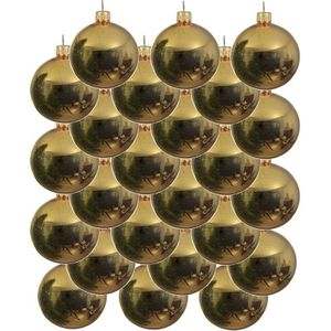 24x Gouden glazen kerstballen 6 cm - Glans/glanzende - Kerstboomversiering goud