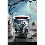Fiestas Guirca Halloween/horror begrafenis feest bekers - 18x - zwart - papier - 240 ml
