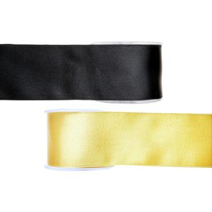 Satijn sierlint pakket - zwart/geel - 2,5 cm x 25 meter - Hobby/decoratie/knutselen - 2x rollen